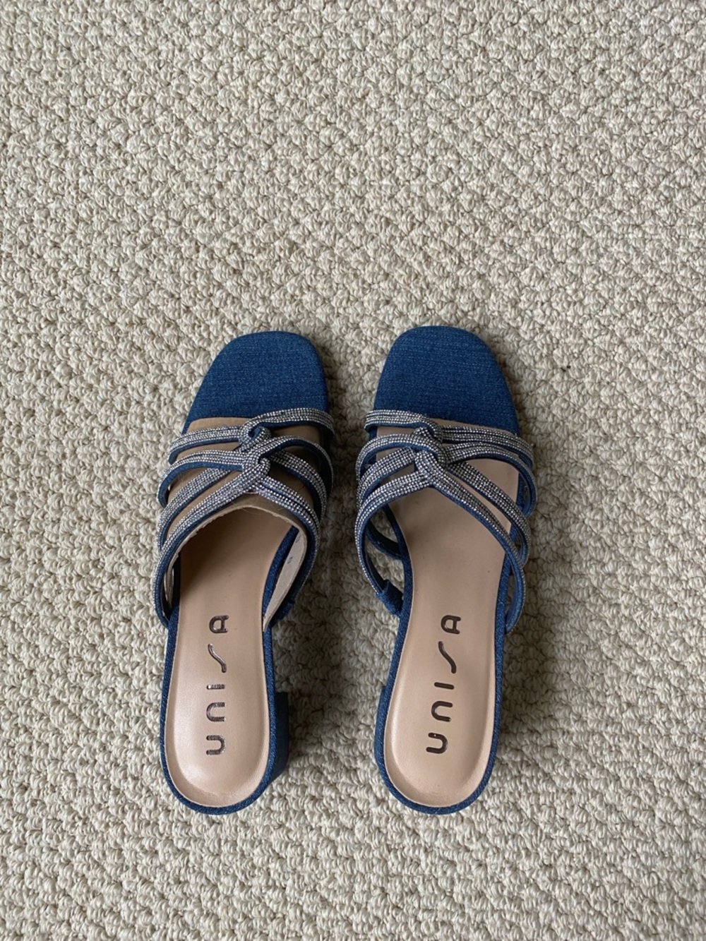 Unisa Navy Blue Knotted Strap Slide Mules